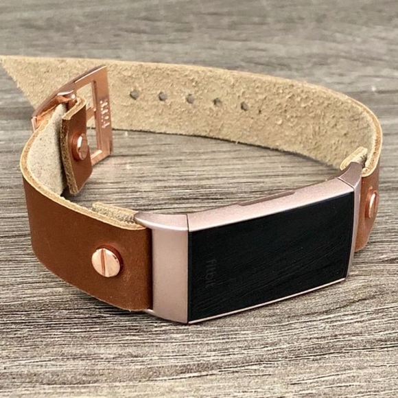 Light Brown Leather Band Rose Gold Fitbit Charge 3 - Picture 8 of 8